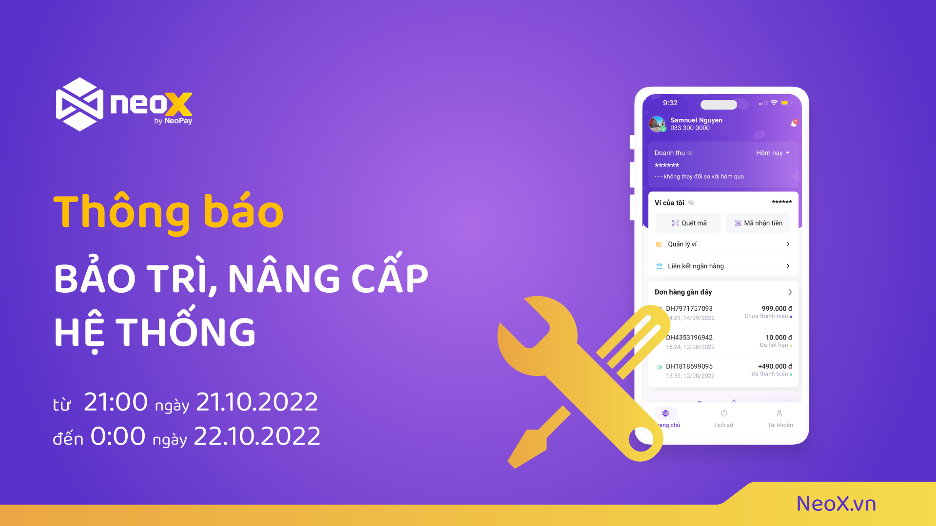 Thông báo NeoX bảo trì nâng cấp hệ thống định kỳ từ 21h ngày 21 10